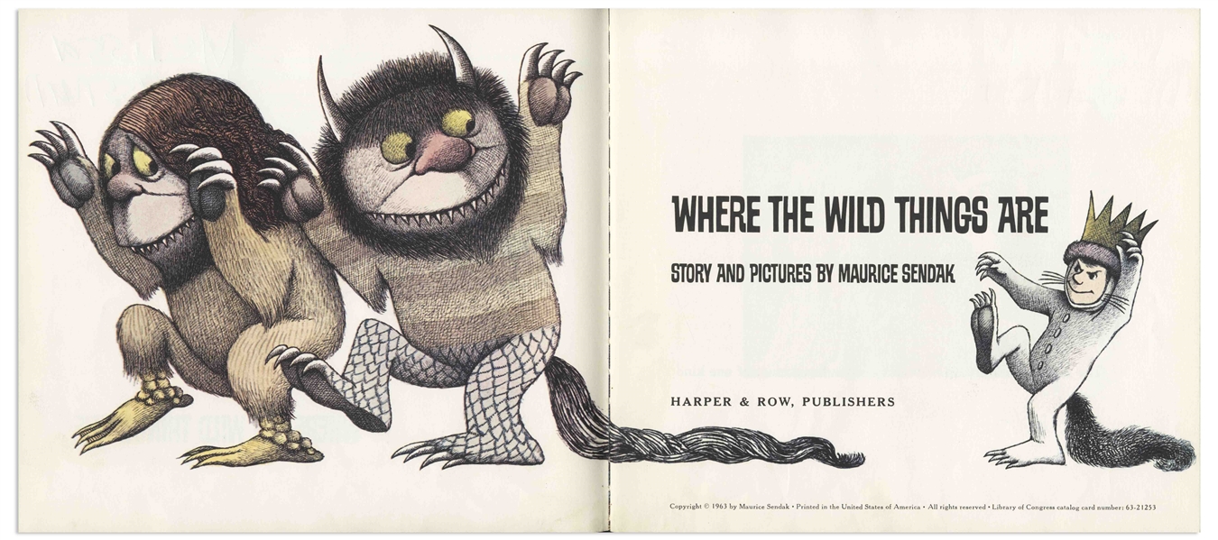Rare First Printing of ''Where the Wild Things Are'' by Maurice Sendak, With First Printing Dust Jacket, Published November 1963